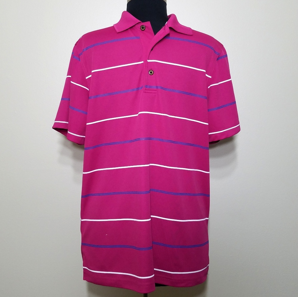 Nike Golf Polo Shirt Fuschia Pink Stripe Slim Fit